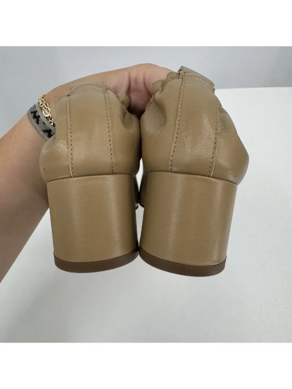 Everlane Italian Leather Day Heel Light Taupe 7 Women's Elastic Back Comfort